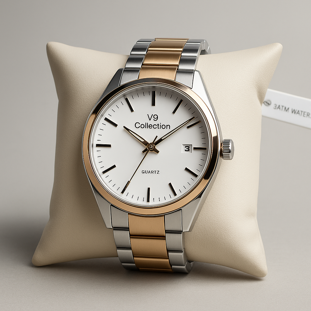 V9 Collection Men's Two-Tone Stainless Steel Quartz Watch with Date Display