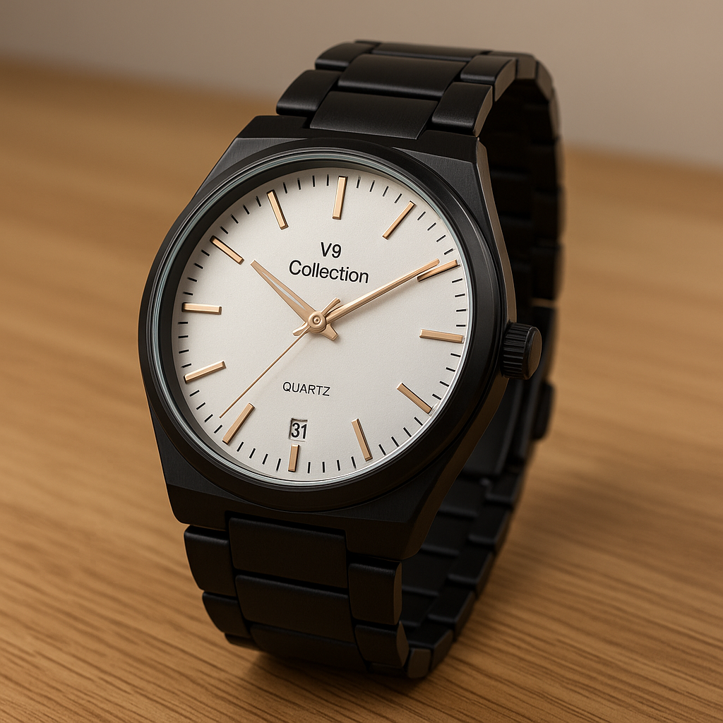 Fu$ion-|V9 Collection – Men's Noir Classic Analog Watch | White Dial