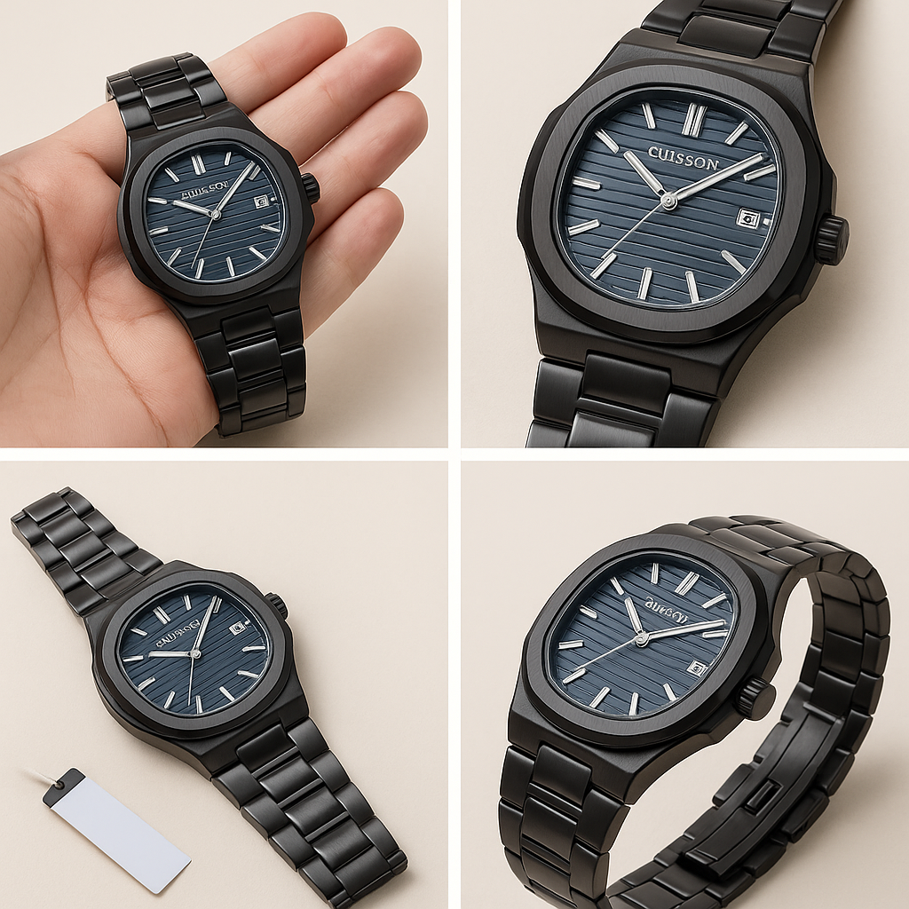 Fu$ion- Midnight Black Carbon Analog Watch – Blue Dial